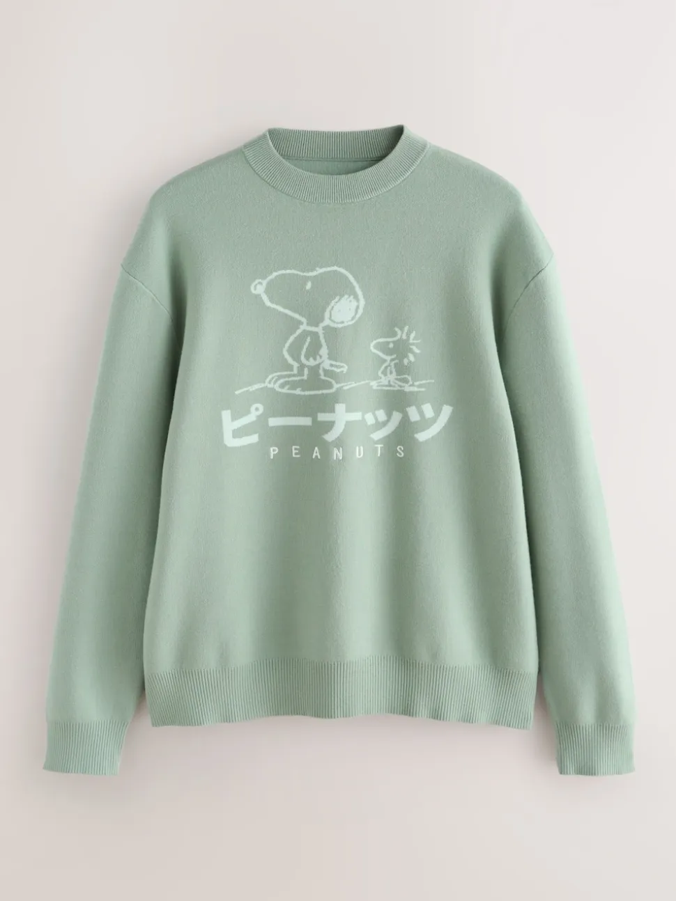 Sage Green Relaxed Fit Snoopy Graphic Print Crew Neck Jumper
