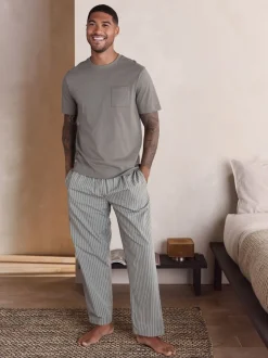 Sage Green Short Sleeve Stripe Woven Pyjamas Set