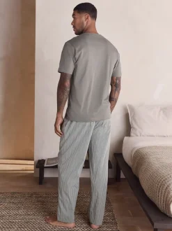 Sage Green Short Sleeve Stripe Woven Pyjamas Set