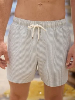 Sage Green Stripe Seersucker Swim Shorts