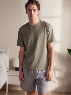 Sage Green/Grey Linen Blend Pyjamas Shorts Set
