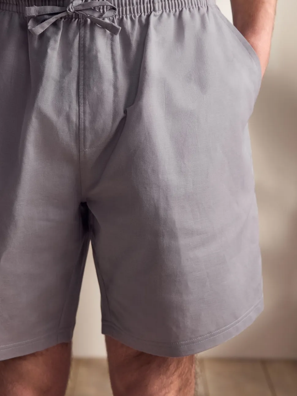 Sage Green/Grey Linen Blend Pyjamas Shorts Set