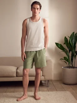 Sage Green/White Linen Blend Vest Pyjamas Shorts Set