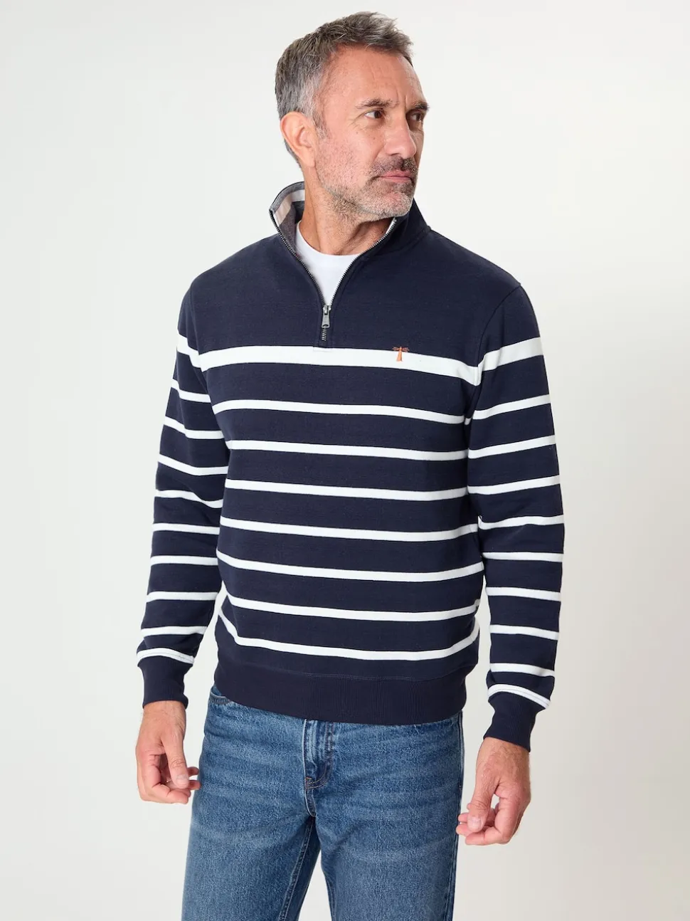 Saltwell Blue Striped Quarter Zip Sweatshirt