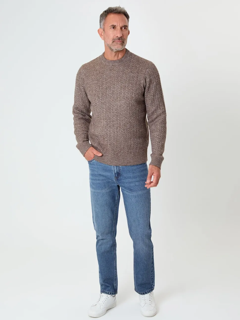 Saltwell Cable Knit Crew Neck Brown Jumper