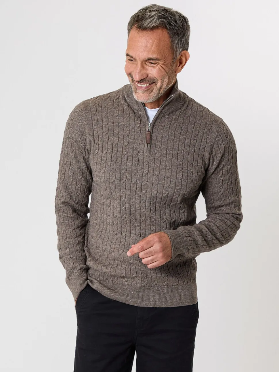 Saltwell Mock T-Shirt Quarter Zip Cable Knit Jumper