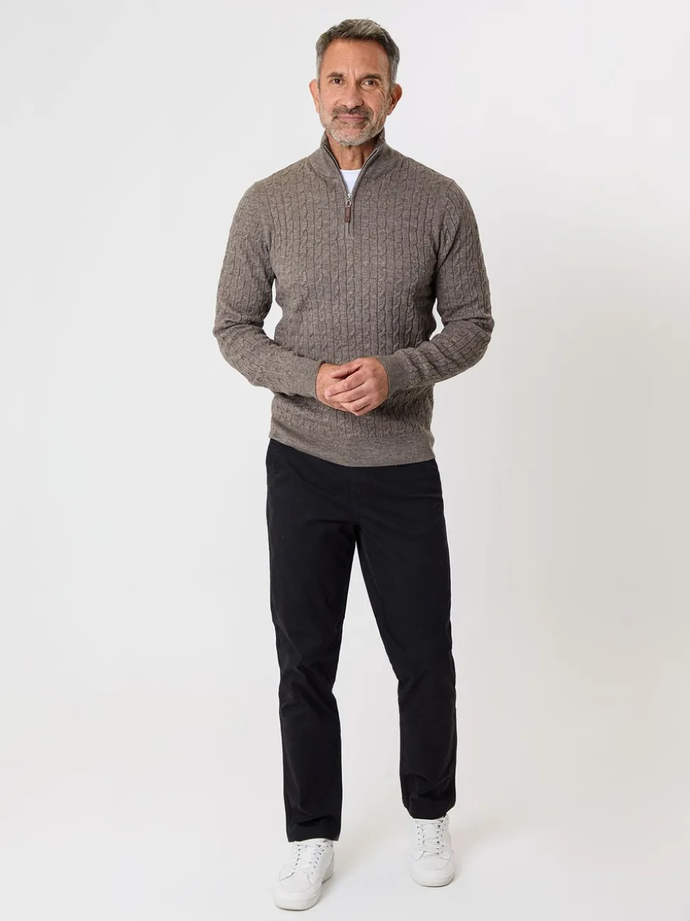 Saltwell Mock T-Shirt Quarter Zip Cable Knit Jumper