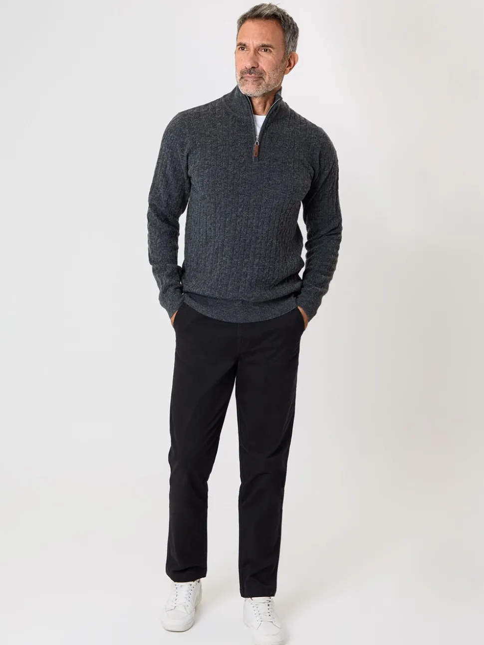 Saltwell Mock T-Shirt Quarter Zip Cable Knit Jumper