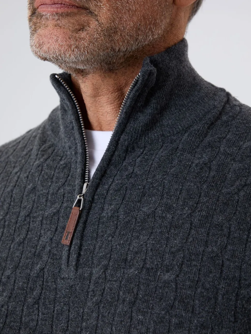 Saltwell Mock T-Shirt Quarter Zip Cable Knit Jumper