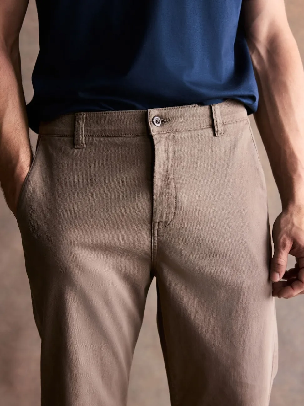 Sand Regular Fit Cotton Rich Utility Chino Trousers With Stretch