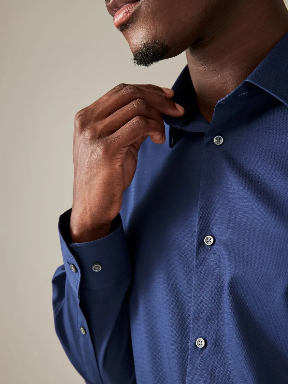 Sapphire Blue Regular Fit Easy Care Textured Single Cuff Smart Shirt