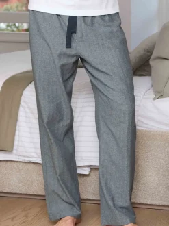 Savile Row Company Blue Brushed Cotton Twill Herringbone Pyjama Bottoms