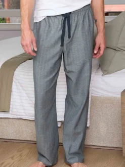 Savile Row Company Blue Brushed Cotton Twill Herringbone Pyjama Bottoms