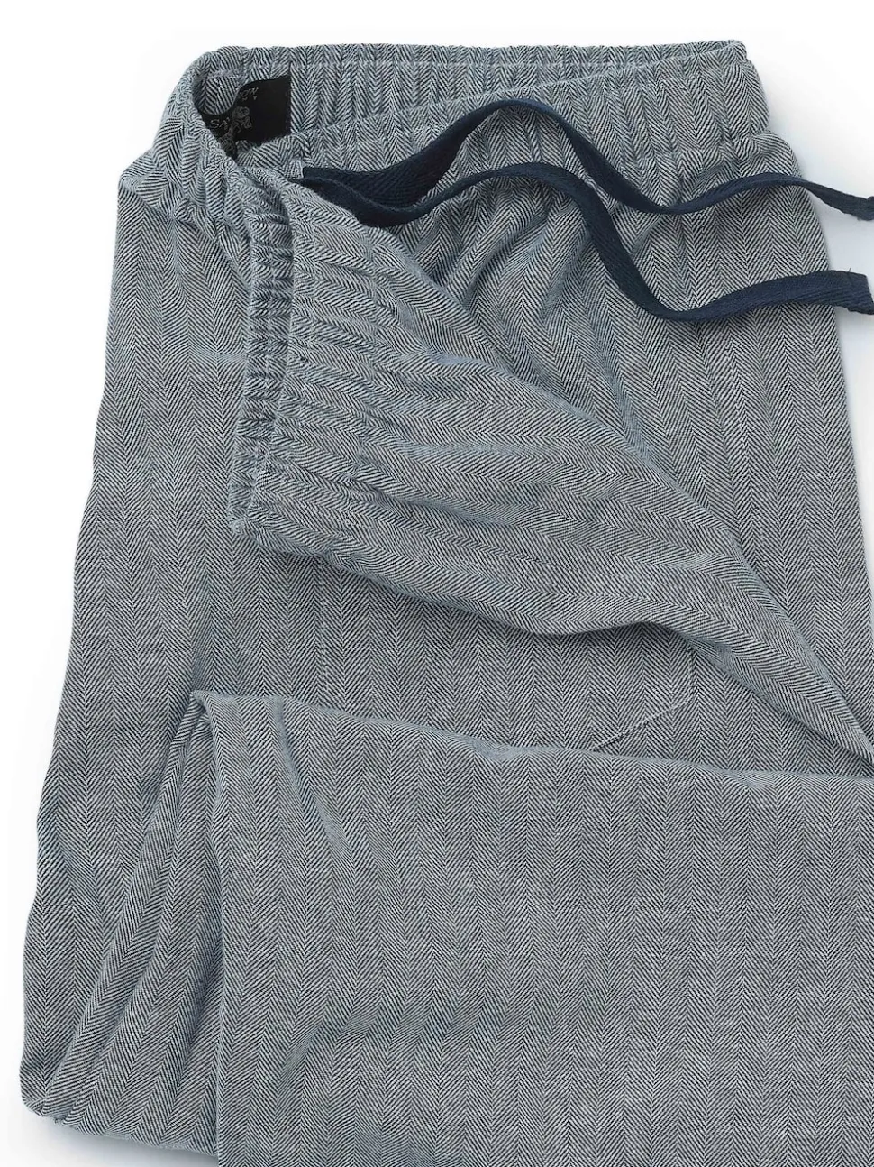 Savile Row Company Blue Brushed Cotton Twill Herringbone Pyjama Bottoms