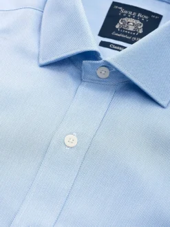 Savile Row Company Blue Classic Fit Texured Cotton Dobby Single Cuff Formal Shirt