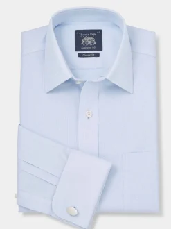 Savile Row Company Blue Classic Fit Cotton Dobby Non-Iron Double Cuff Formal Shirt