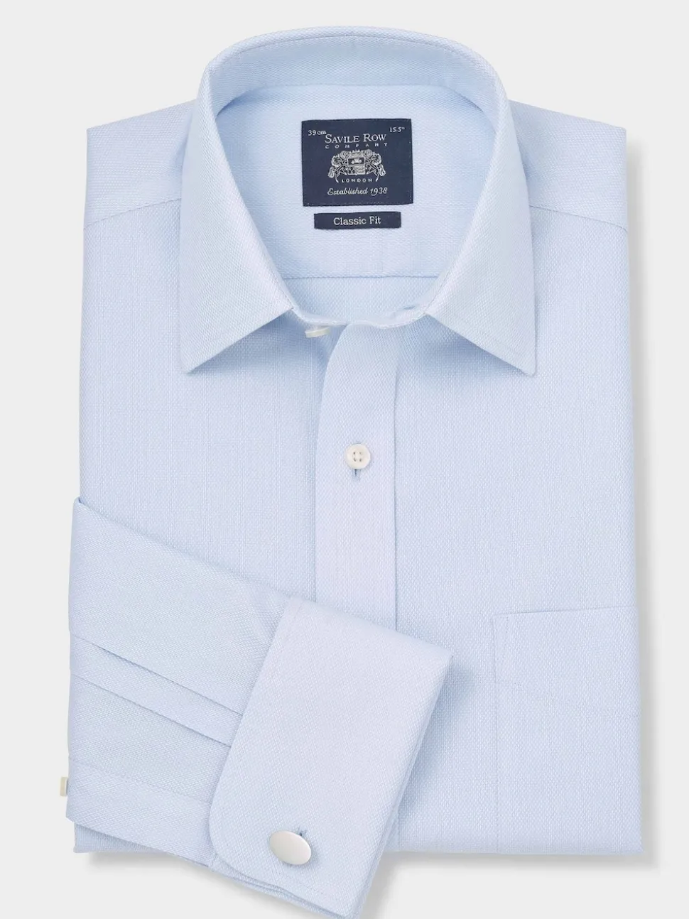 Savile Row Company Blue Classic Fit Cotton Dobby Non-Iron Double Cuff Formal Shirt