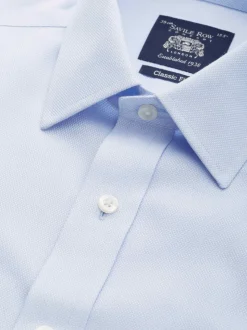 Savile Row Company Blue Classic Fit Cotton Dobby Non-Iron Double Cuff Formal Shirt
