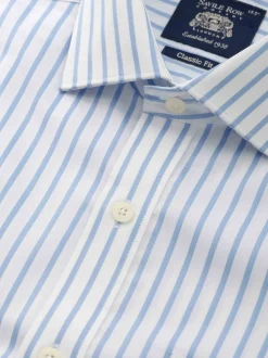 Savile Row Company Blue Classic Fit Striped Cotton Poplin Single Cuff Formal Shirt