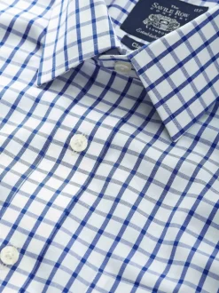 Savile Row Company Blue Classic Fit Check Non-Iron Single Cuff Formal Shirt