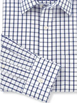 Savile Row Company Blue Classic Fit Check Non-Iron Single Cuff Formal Shirt