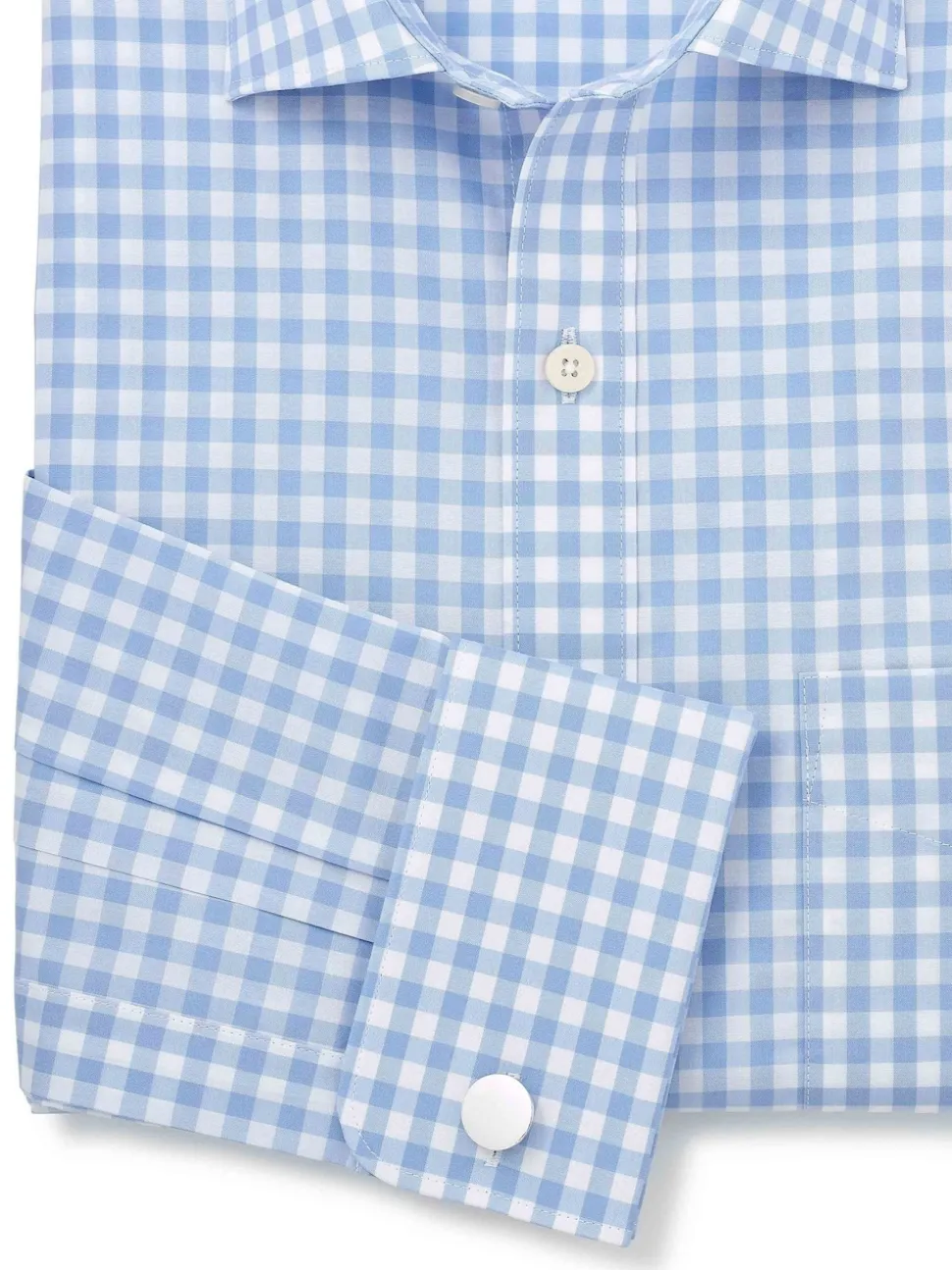 Savile Row Company Blue Classic Fit Gingham Check Cotton Double Cuff Formal Shirt