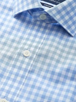 Savile Row Company Blue Classic Fit Gingham Check Cotton Double Cuff Formal Shirt