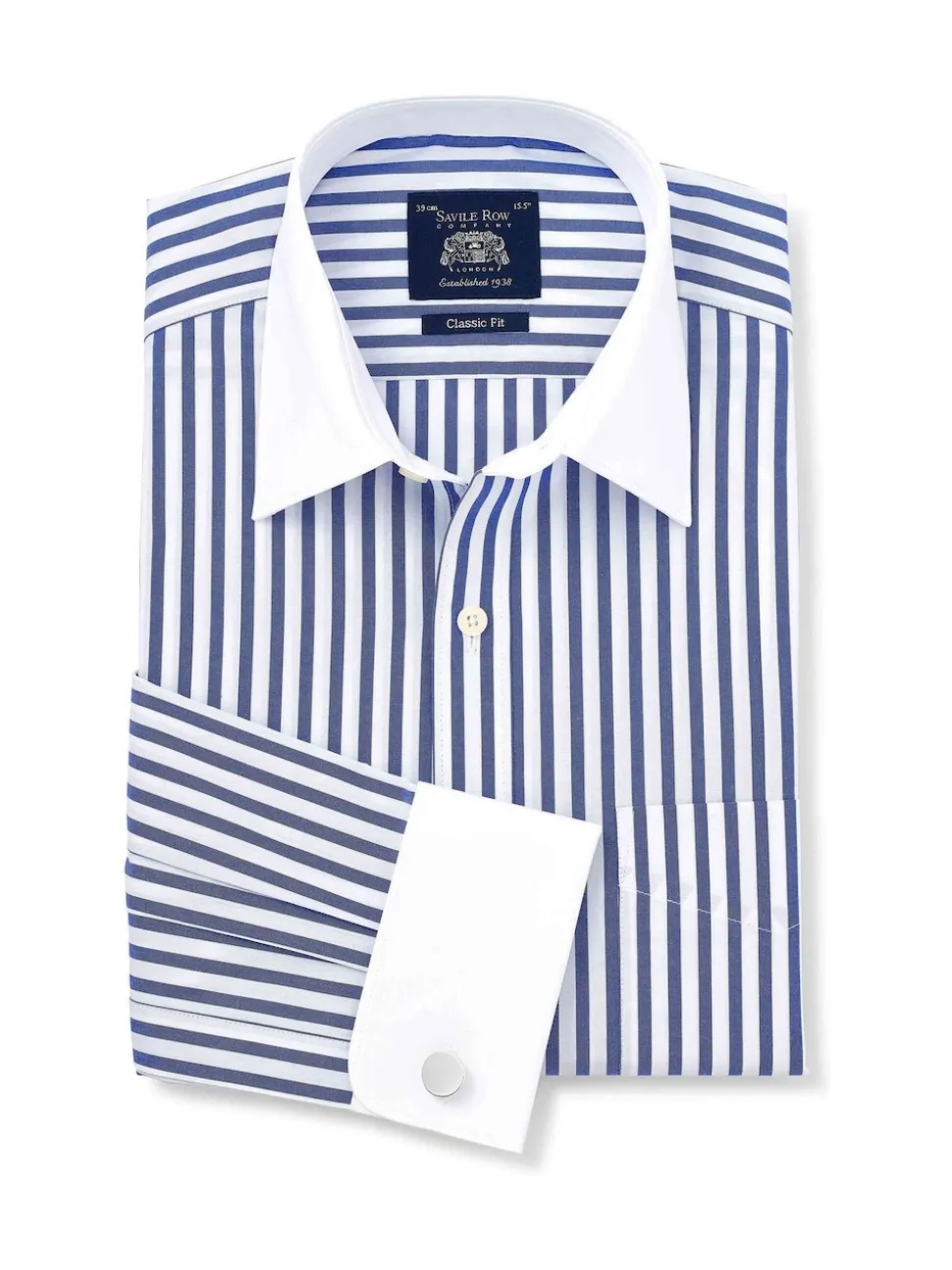 Savile Row Company Blue Classic Fit Striped Cotton Winchester Double Cuff Formal Shirt