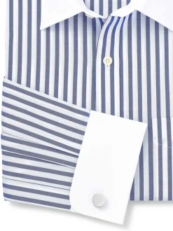 Savile Row Company Blue Classic Fit Striped Cotton Winchester Double Cuff Formal Shirt