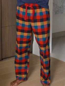 Savile Row Company Blue Checked Cotton Pyjama Bottoms & Long Sleeve T-Shirt Pyjama Set