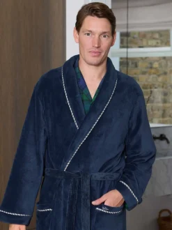 Savile Row Company Blue Lightweight Soft Fleece Rope Edge Dressing Gown