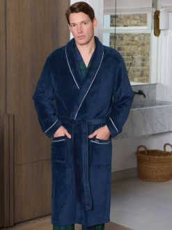 Savile Row Company Blue Lightweight Soft Fleece Rope Edge Dressing Gown