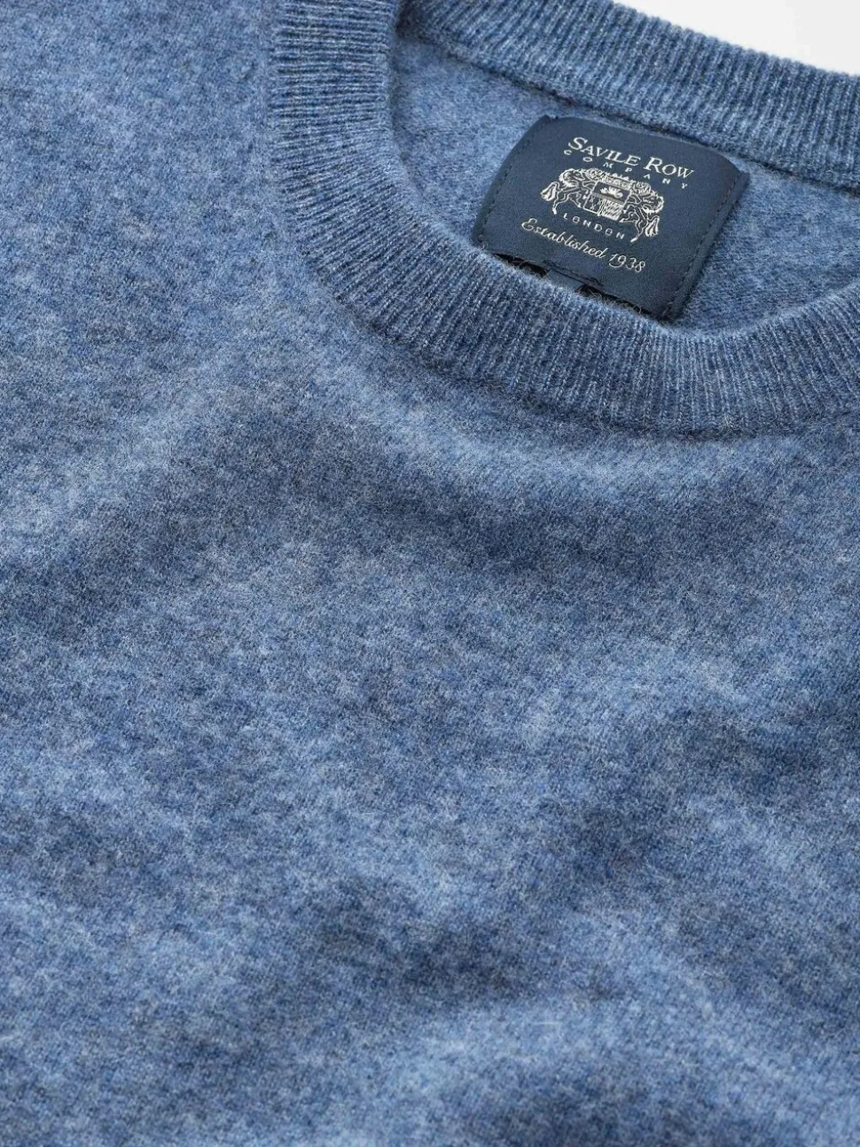 Savile Row Company Blue Merino Wool Cashmere Blend Crew Neck Jumper