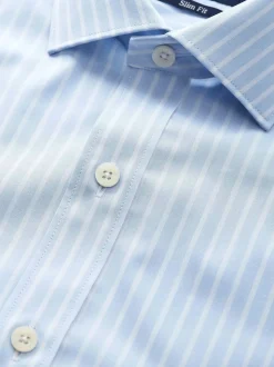 Savile Row Company Blue Slim Fit Striped Cotton Double Cuff Formal Shirt