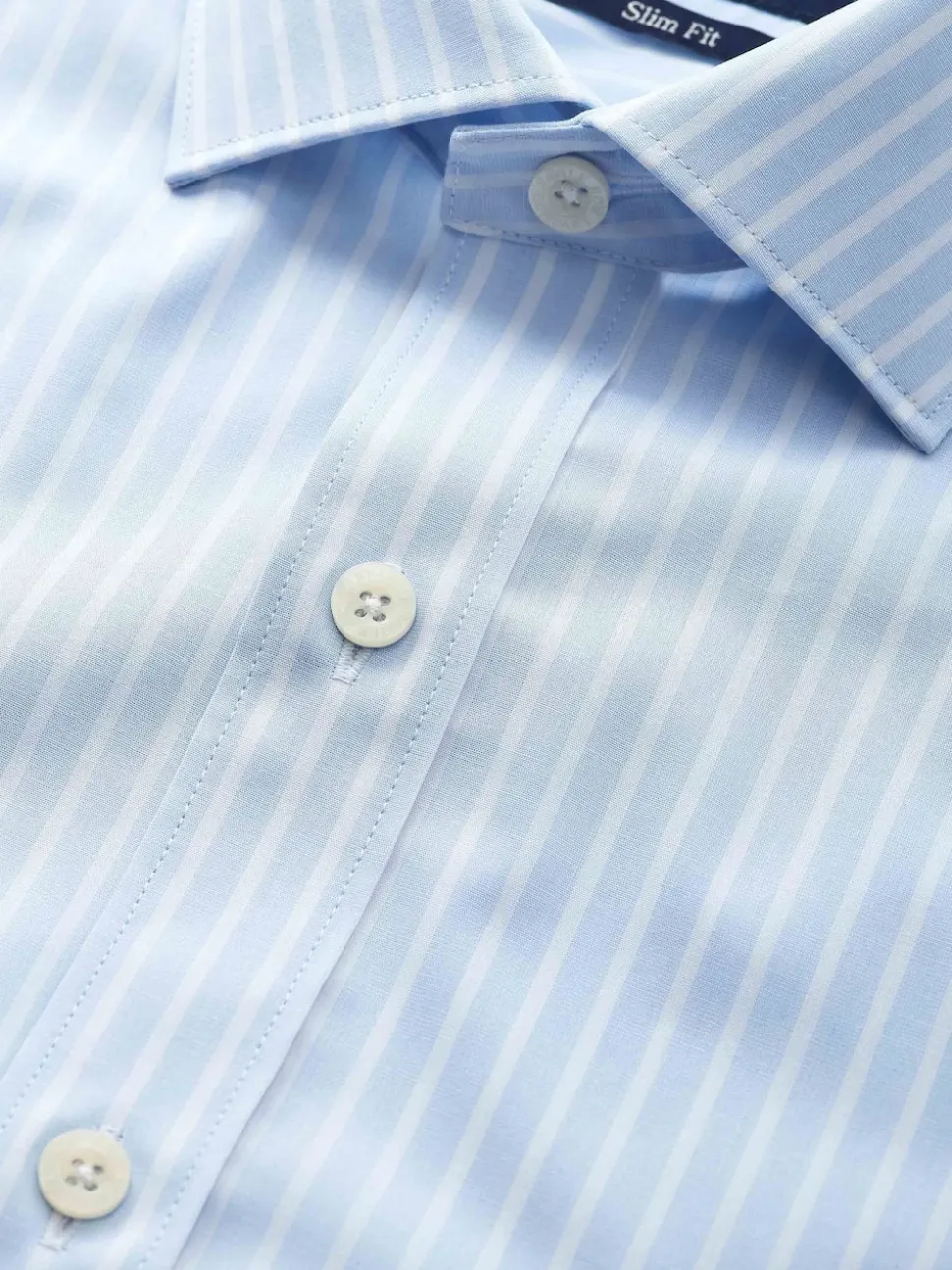 Savile Row Company Blue Slim Fit Striped Cotton Double Cuff Formal Shirt