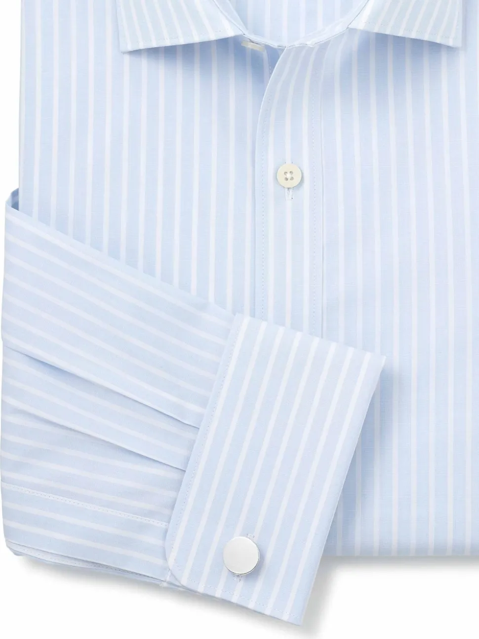 Savile Row Company Blue Slim Fit Striped Cotton Double Cuff Formal Shirt