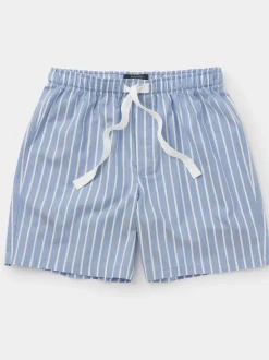 Savile Row Company Blue Twill Wide Stripe Cotton Lounge Shorts