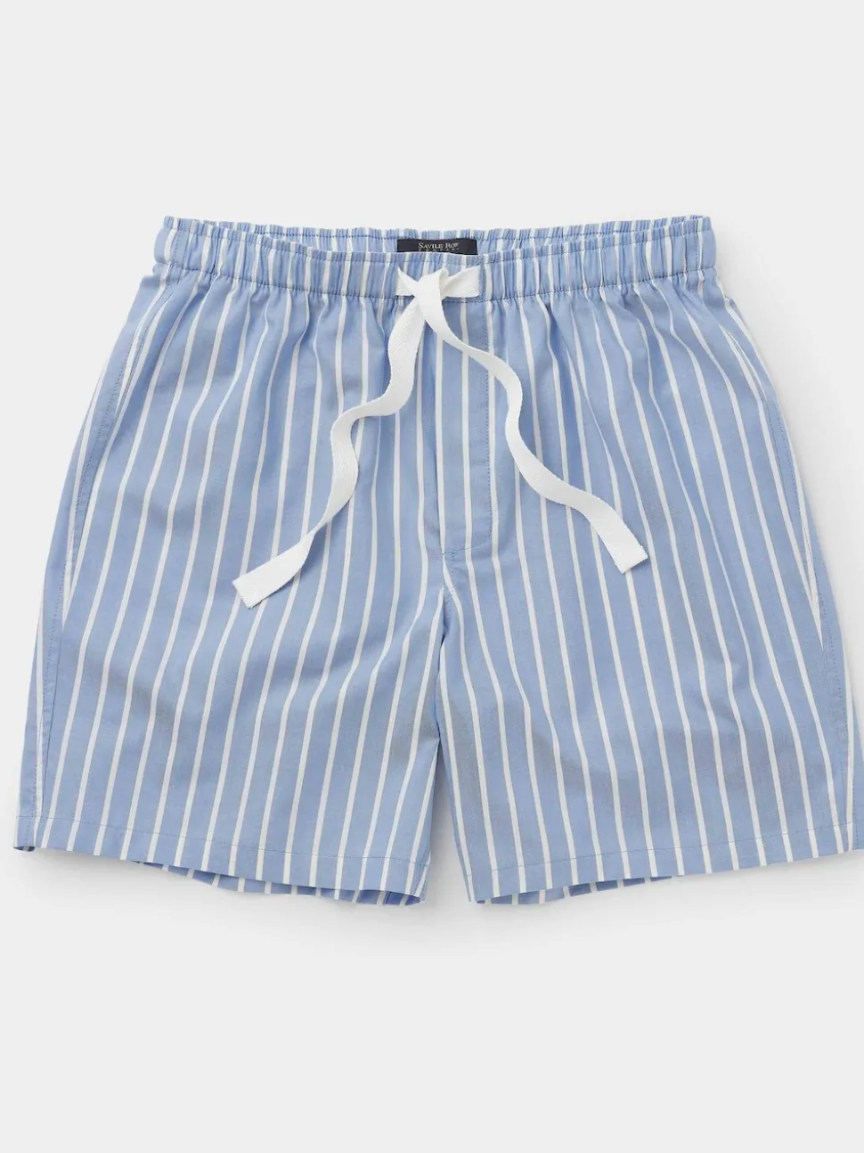 Savile Row Company Blue Twill Wide Stripe Cotton Lounge Shorts