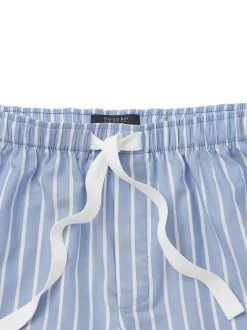 Savile Row Company Blue Twill Wide Stripe Cotton Lounge Shorts