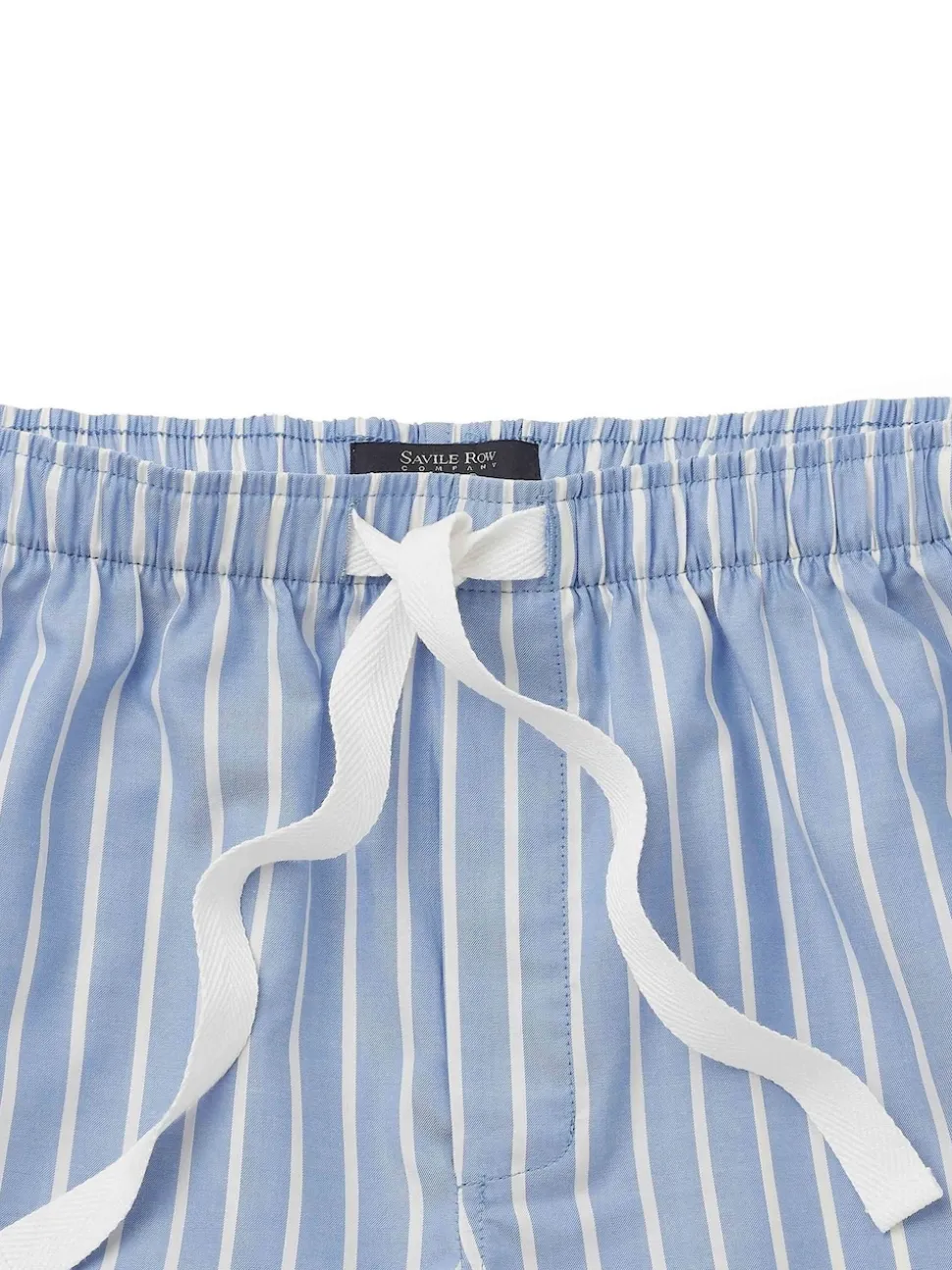 Savile Row Company Blue Twill Wide Stripe Cotton Lounge Shorts
