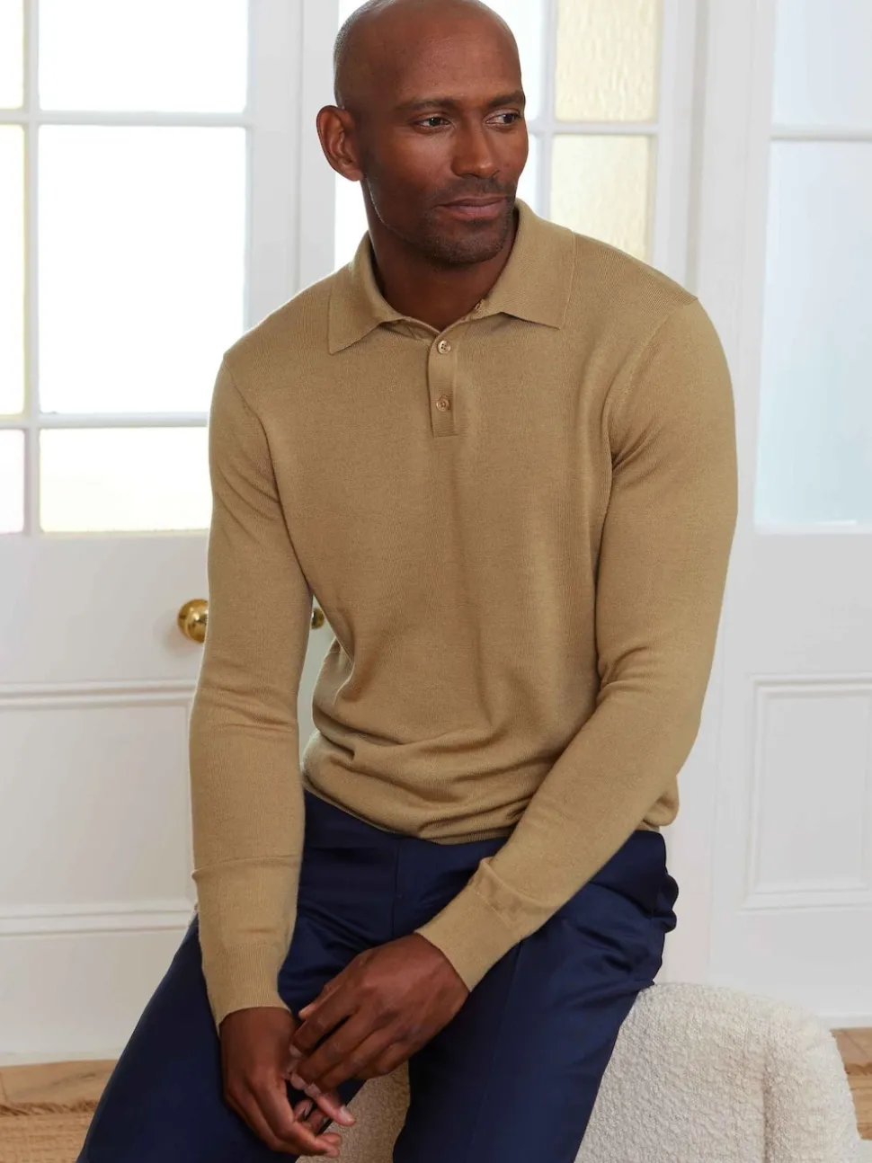 Savile Row Company Brown Merino Wool Knitted Polo Shirt