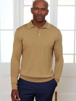 Savile Row Company Brown Merino Wool Knitted Polo Shirt