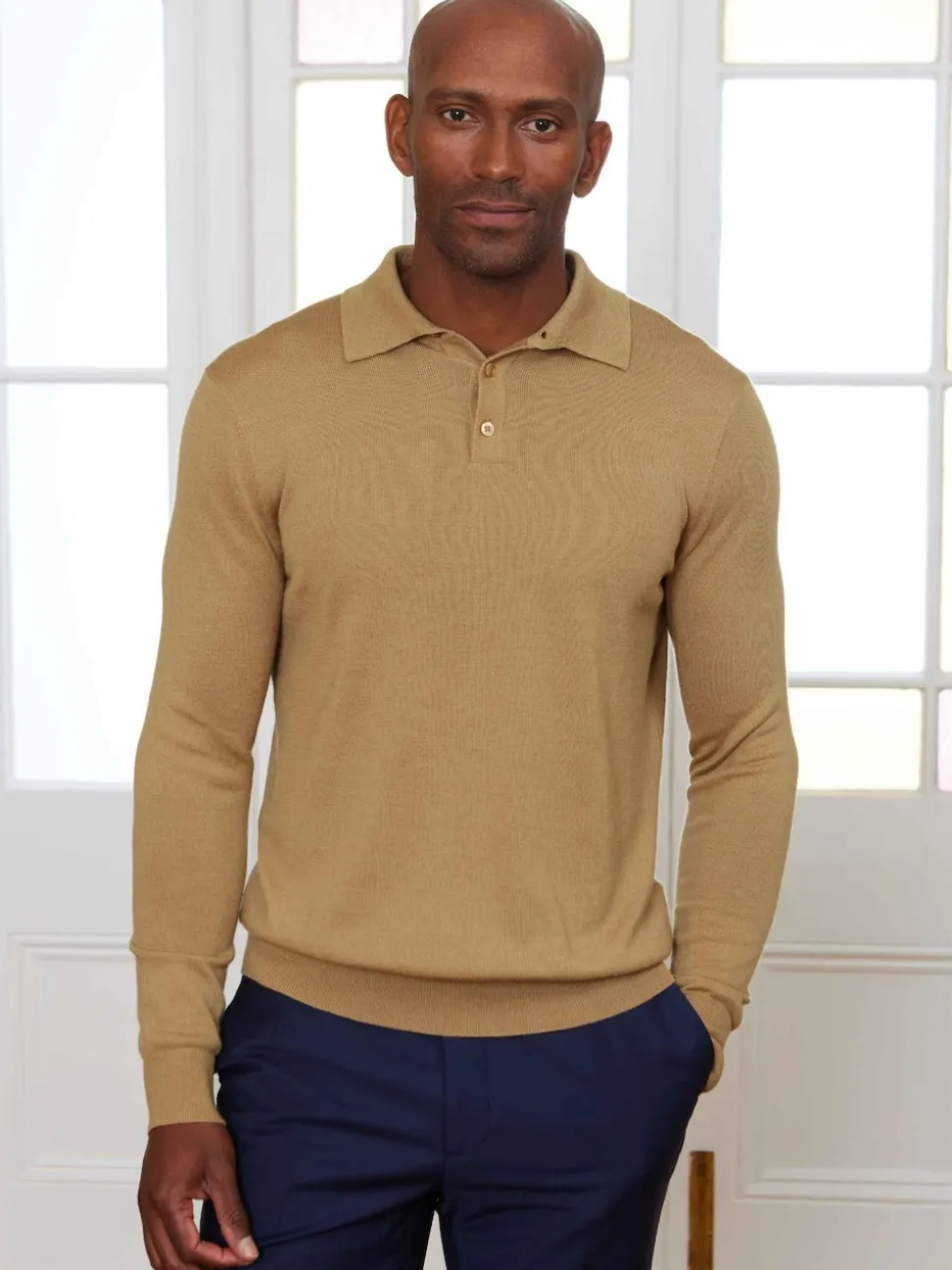 Savile Row Company Brown Merino Wool Knitted Polo Shirt