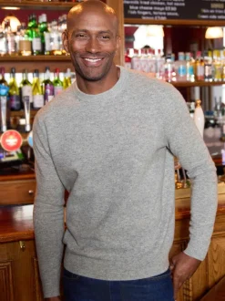 Savile Row Company Grey Merino Wool Cashmere Blend Crew Neck Jumper