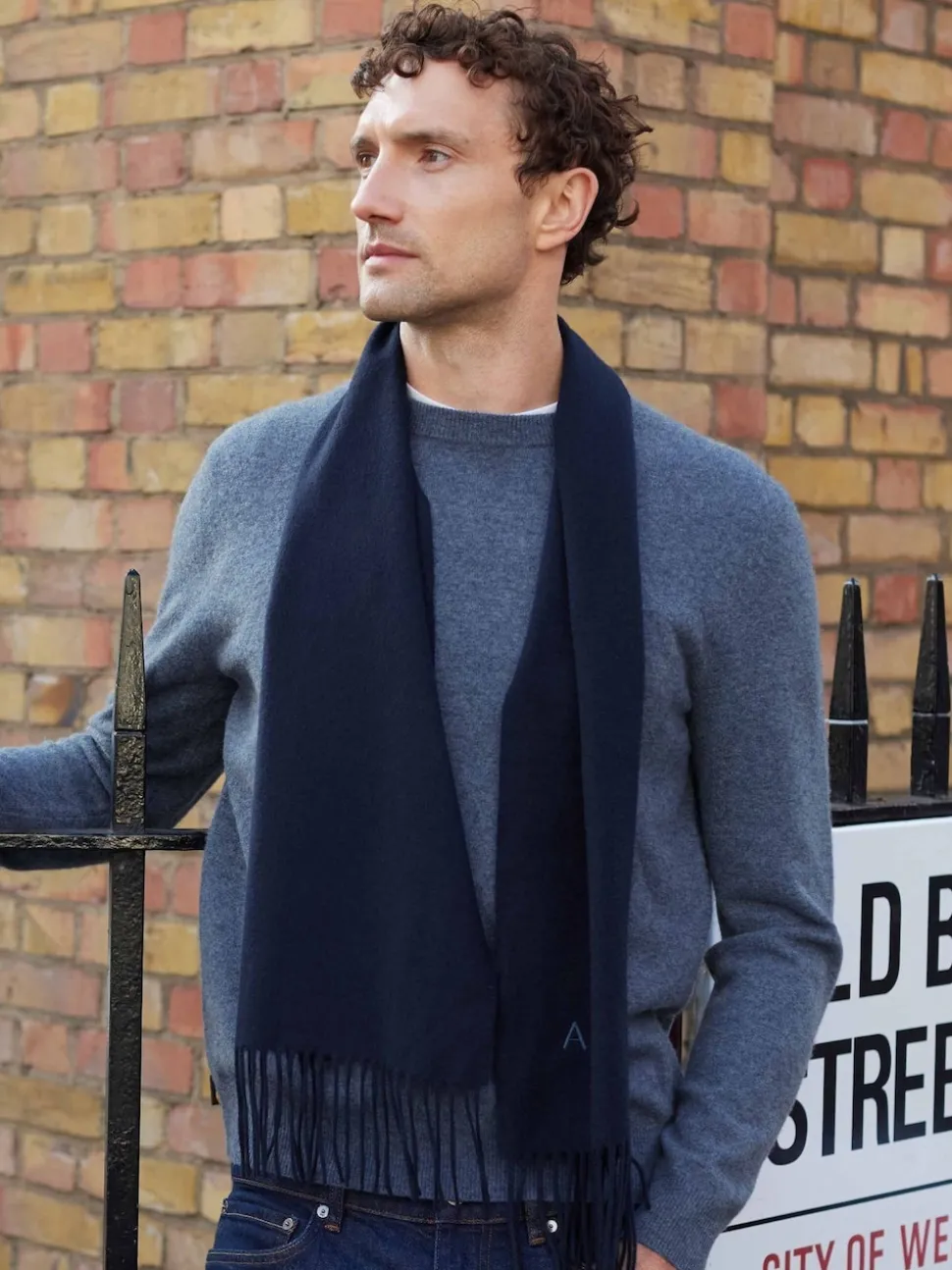 Savile Row Company Navy Blue Cashmere Scarf