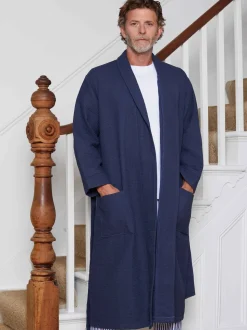 Savile Row Company Navy Cotton Waffle Dressing Gown