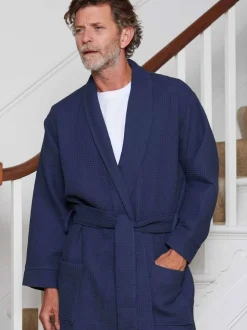 Savile Row Company Navy Cotton Waffle Dressing Gown