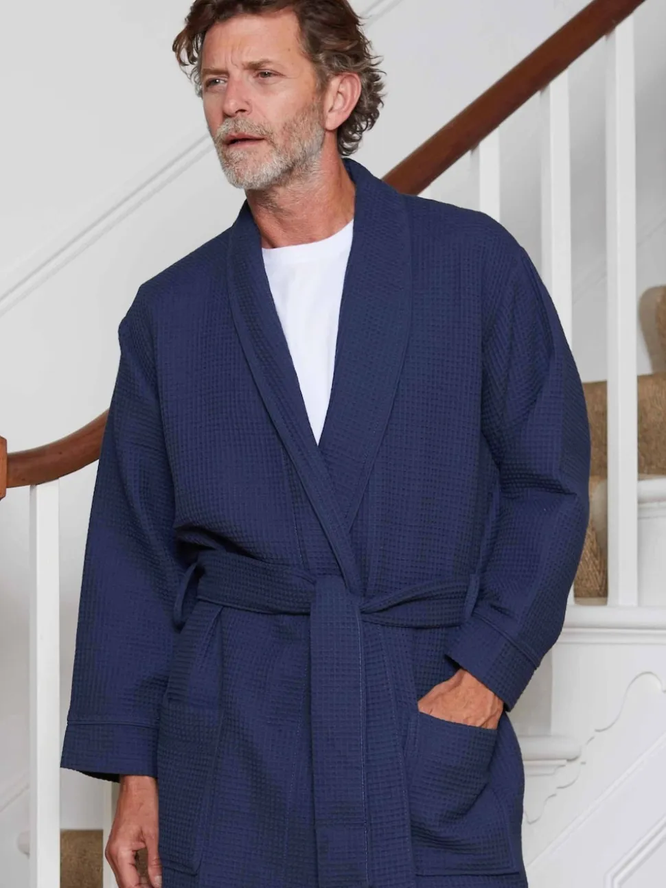 Savile Row Company Navy Cotton Waffle Dressing Gown
