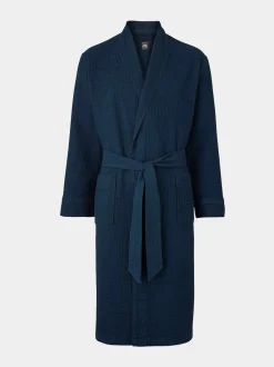 Savile Row Company Navy Cotton Waffle Dressing Gown