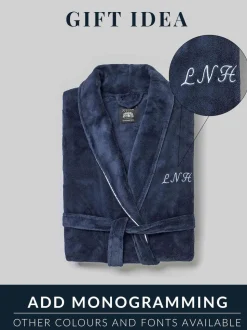 Savile Row Company Navy Cotton Waffle Dressing Gown